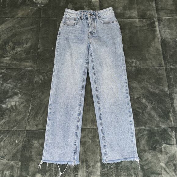 J.Galt Shanghai Jeans Women's XS Blue Denim 100% Cotton Frayed Hem Straight Leg - Picture 1 of 10